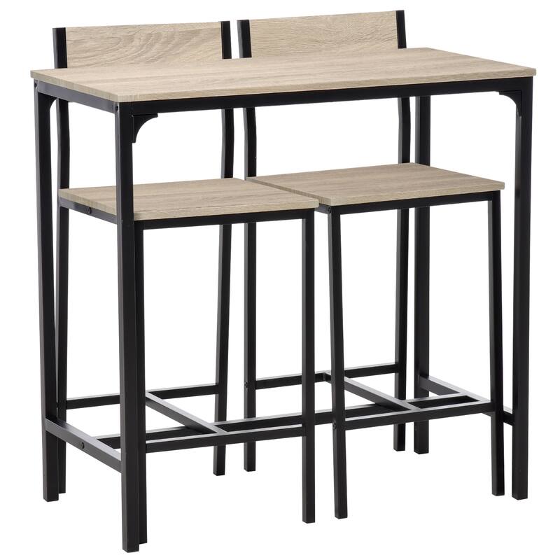 3 Piece Bar Table and Chairs, Industrial Dining Table Set for 2, Counter Height Kitchen Table