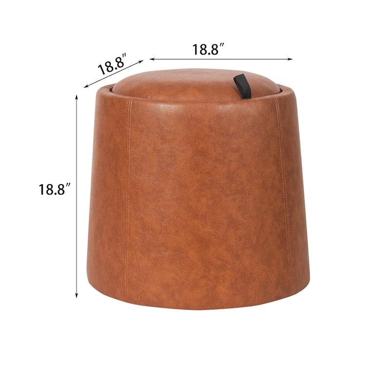 Adeco Faux Leather Pouf Storage Ottoman for Living Room Bedroom