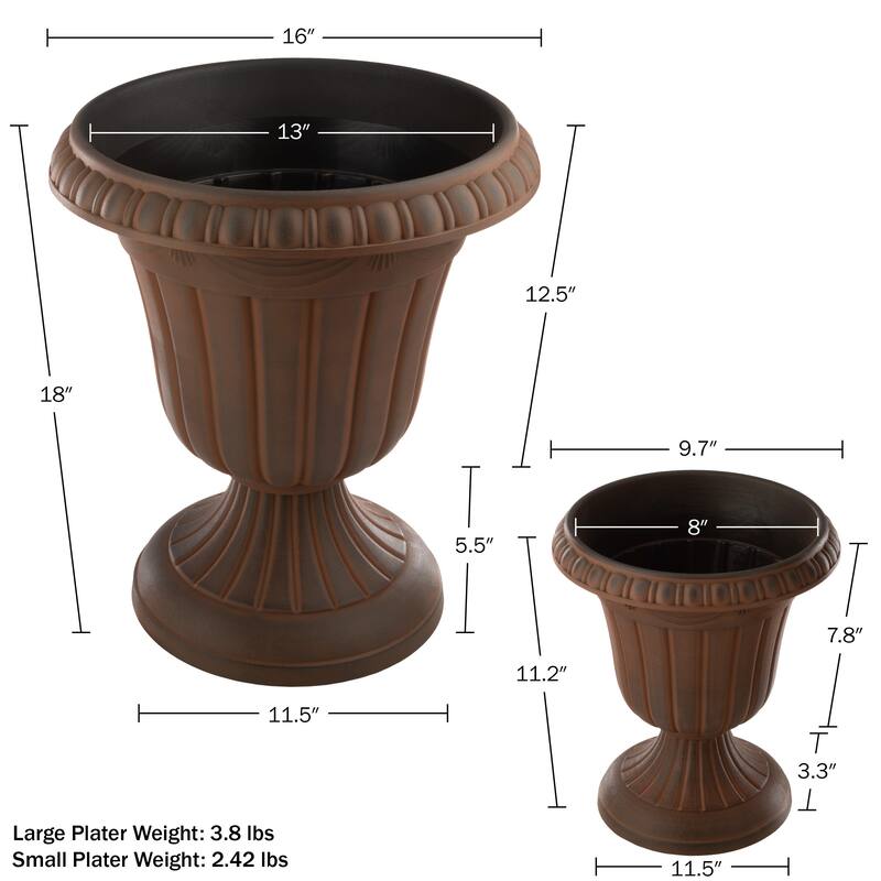 Pure Garden 16x18-Inch Outdoor Planter 2-Pack - Plastic Urn Planters