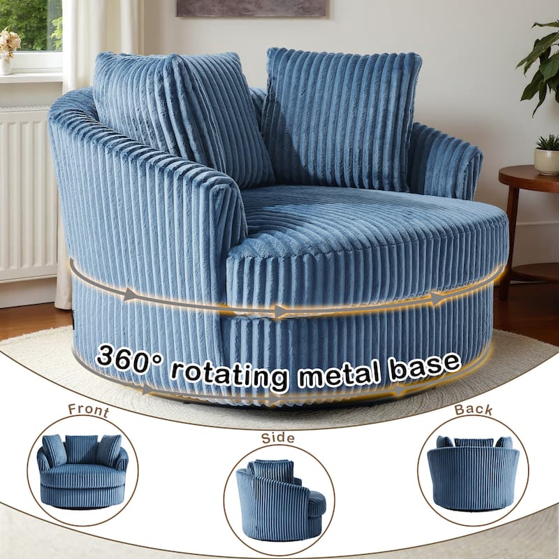 2 Set Oversized 43" W Plush Corduroy Swivel Barrel Chair with Pillows
