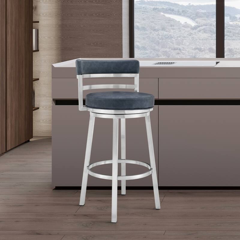 Titana Blue or Red Faux Leather Upholstered Swivel Bar/Counter Stool - Blue - Counter Height