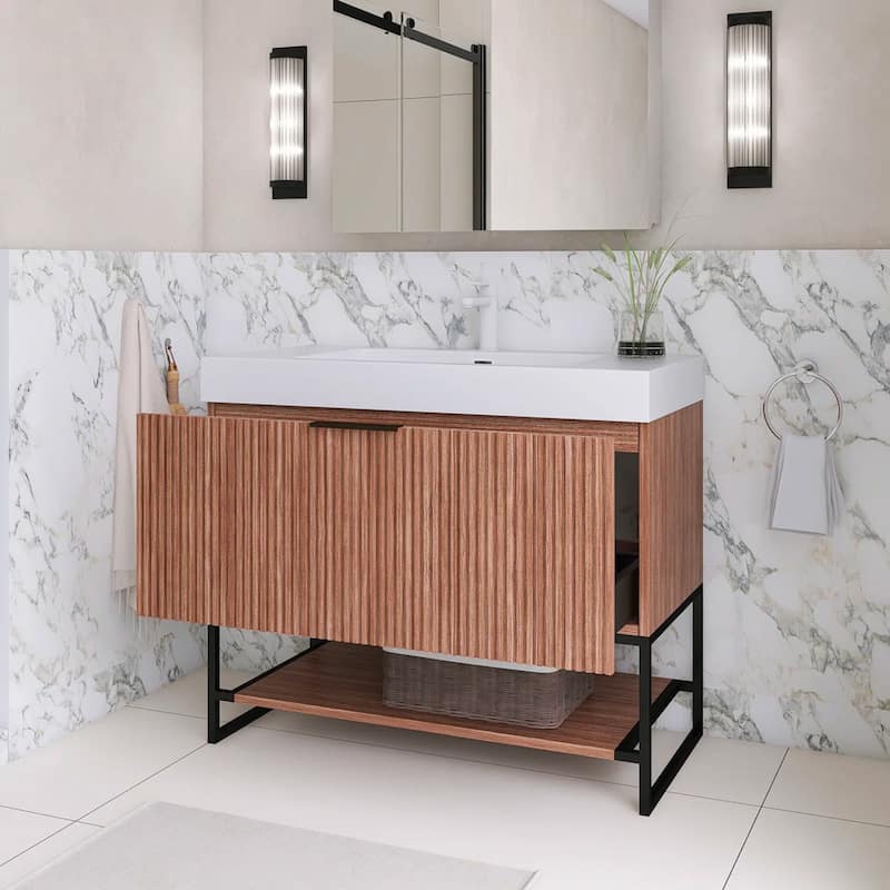 Freestanding Bathroom Vanity with White Integrated Solid Surface Sink