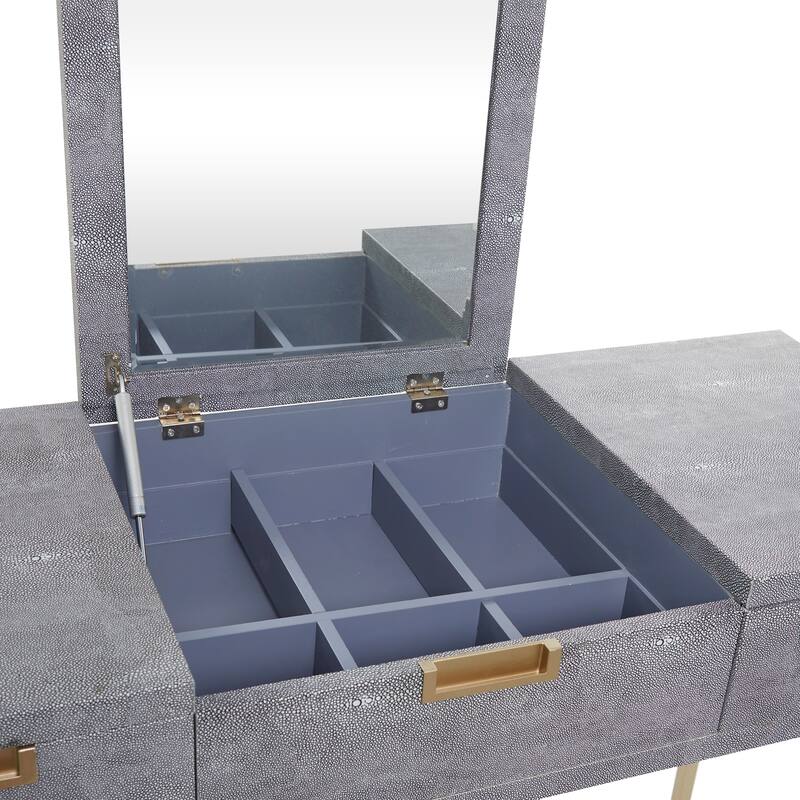 Light Gray Wood Vanity with Stool with Hidden Mirror