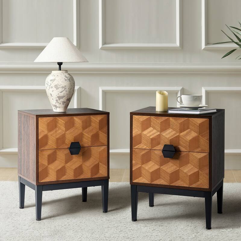 Apakah Modern 25"Tall 2-Drawer End Table with Charging Station and Adjustable Legs by HULALA HOME