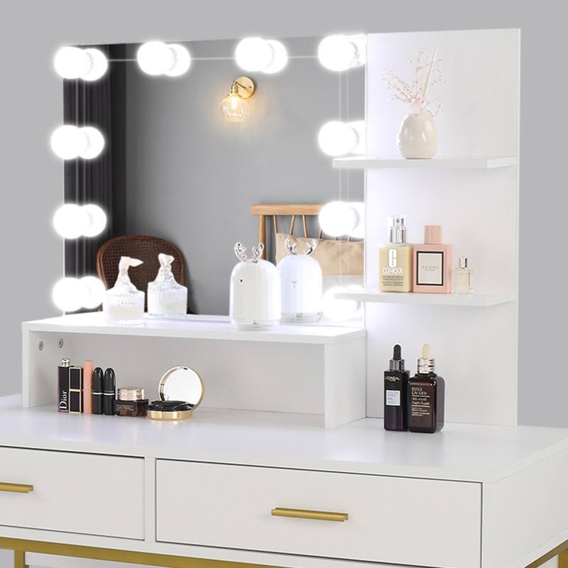 Large Vanity Set, Dressing Table Dresser Desk for Women, Girls, Bedroom (White, Black)