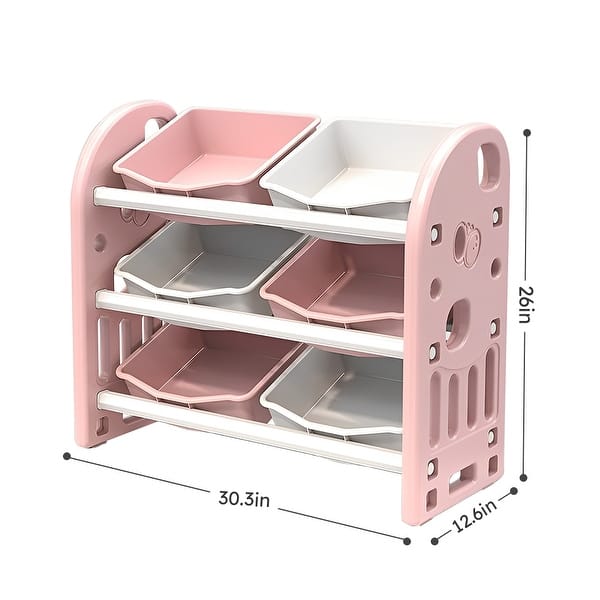 dimension image slide 5 of 12, Kids Toy Storage Cabinet Organizer with 6 Bins and HDPE Shelf
