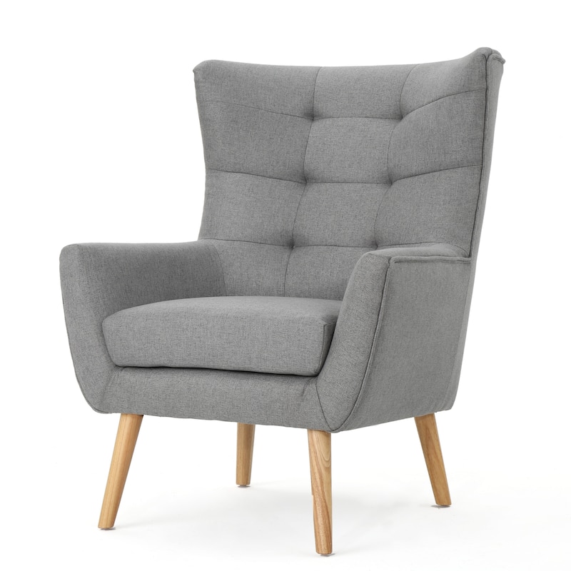 Roomfitters Mid-Century Modern Accent Chair with Tufted Back and Wood Legs, Upholstered Lounge Chair