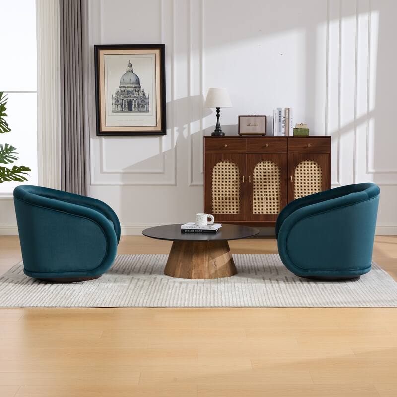 360-degree Swivel Barrel Chair with Velvet Fabric Upholstery, Comfy Pumpkin-Shaped Swivel Chair for Living Room, Bedroom