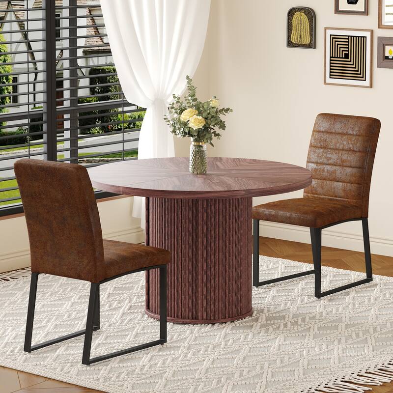 2 Piece PU Padded Dining Chair Set with Round Roman Column Table, Storage Included,Suitable for Restaurants