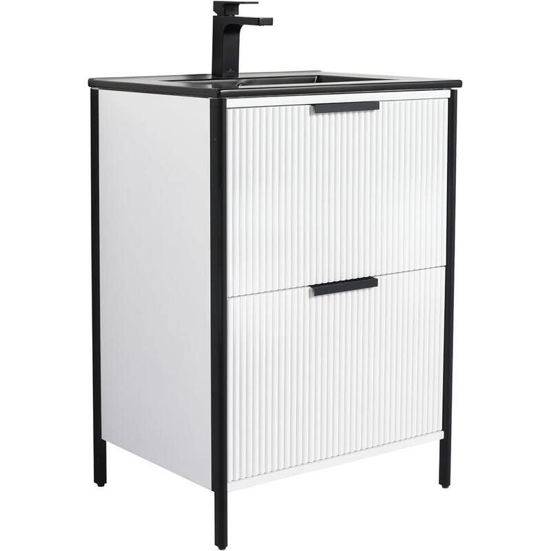 Blossom 24 Inch All Wood Freestanding Bathroom Vanity with Sink - 24" Black Ceramic Sink - Glossy White