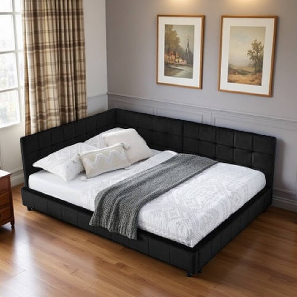 Full Size Velvet Upholstered Daybed with Tufted Backrest and Armrest, Mid-Century Sofa Bed Frame for Bedroom or Living Room