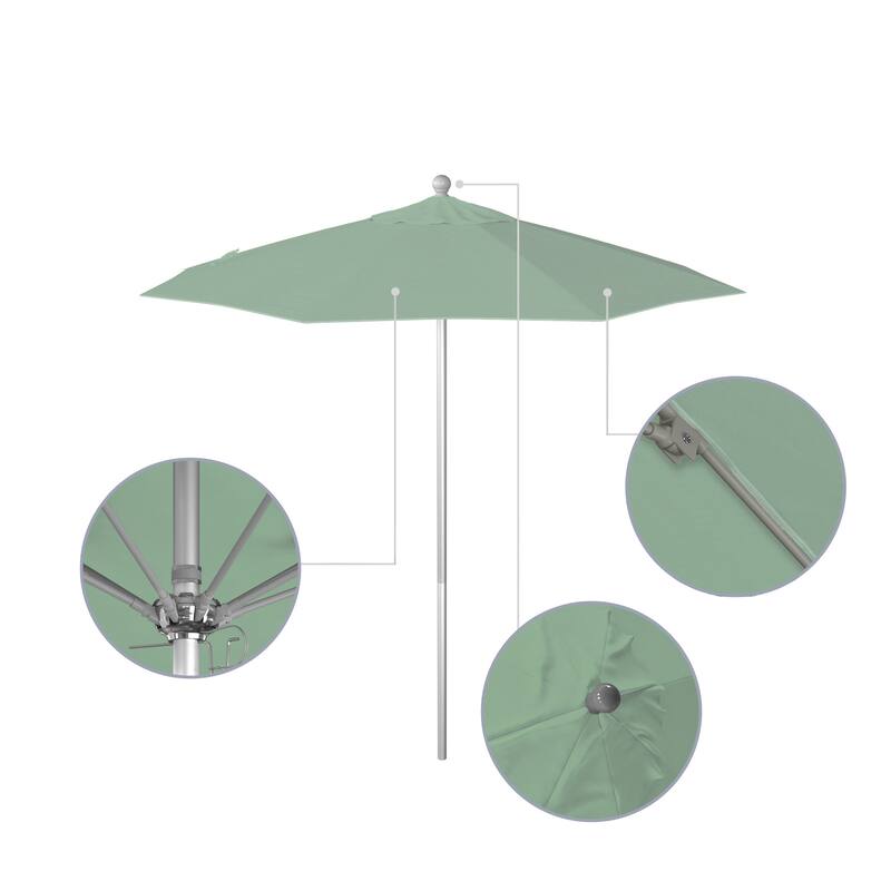 California Umbrella 7.5' Rd. Aluminum Frame, Fiberglass Rib Market Umbrella, Push Open,Anodized Silver Finish, Pacifica Fabric