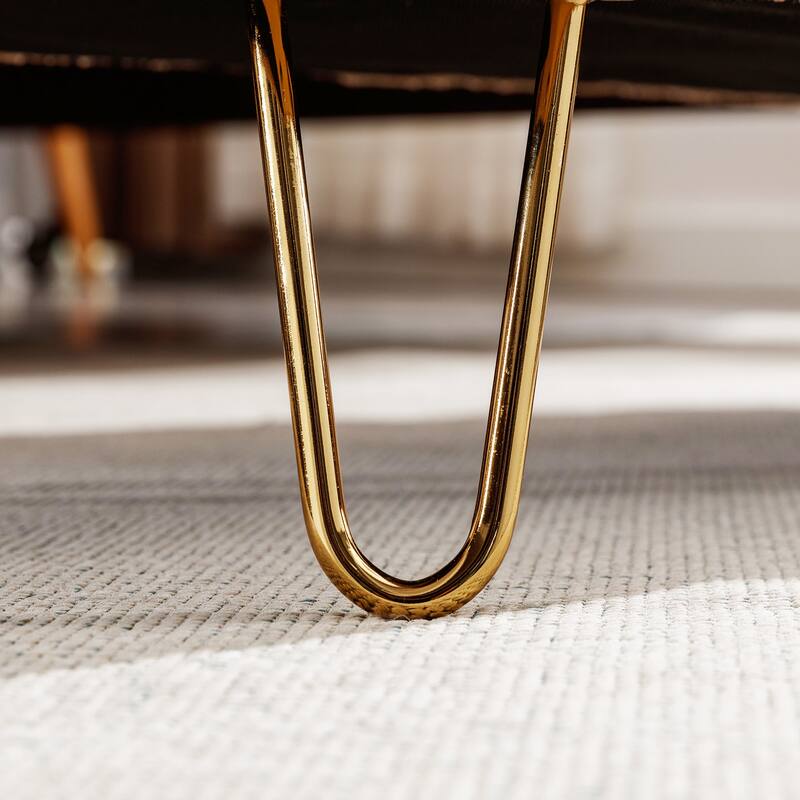 Grey Gold-Leg Storage Ottoman Bench for Bed End & Living Room Elegance