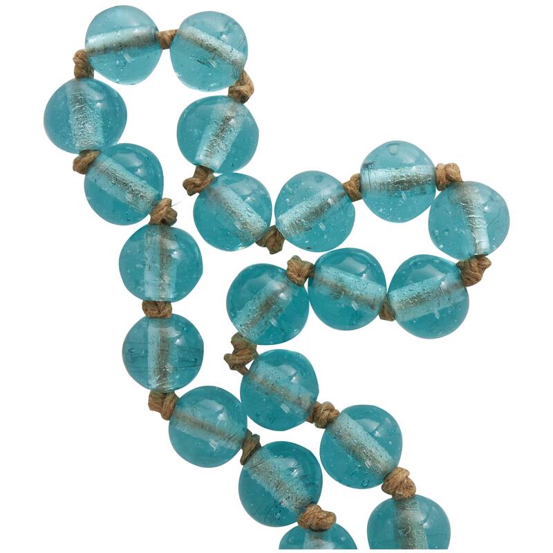 Glass Handmade Round Frosted Beaded Garland with Tassel with Knotted Brown Jute