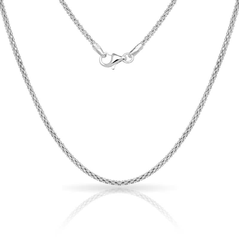 Sterling Silver Italian 2mm Popcorn Chain Necklace (16'-30") - White