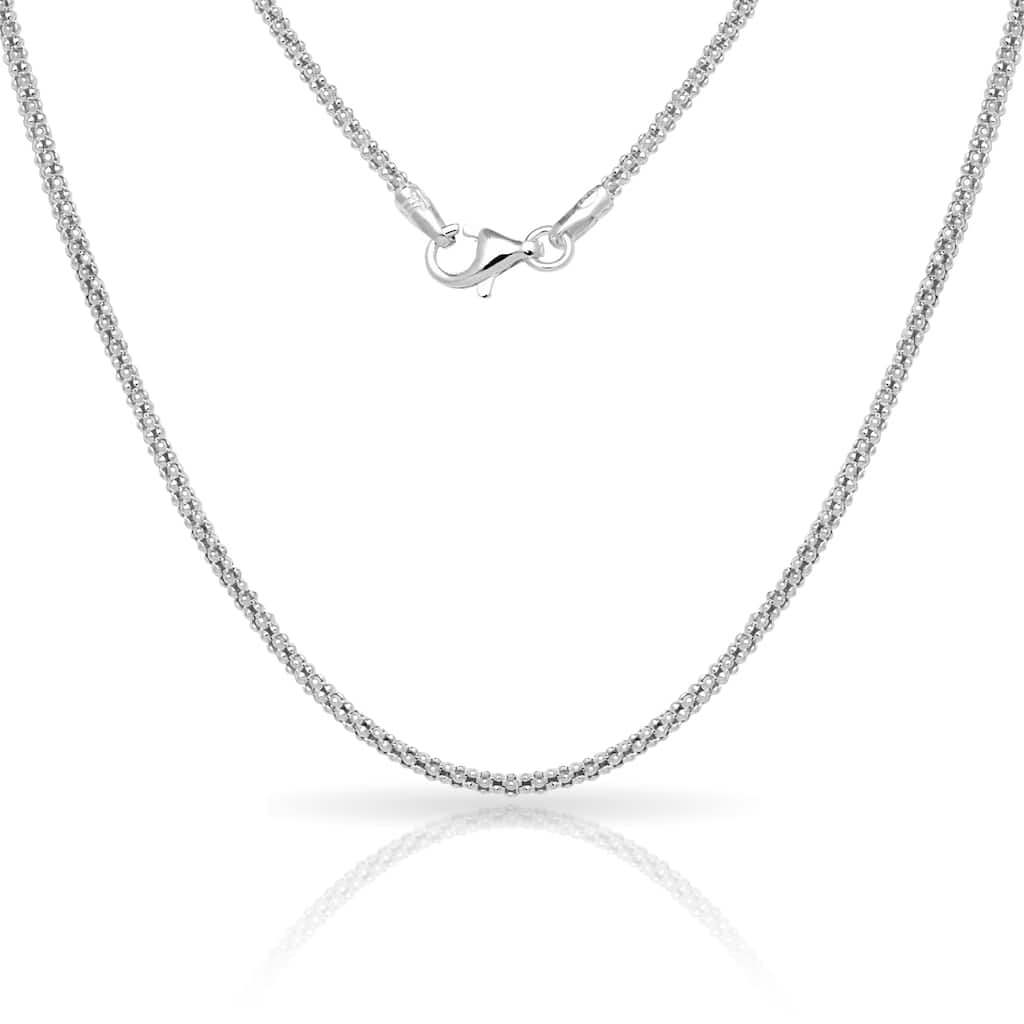 Sterling Silver Italian 2mm Popcorn Chain Necklace (16'-30") - White