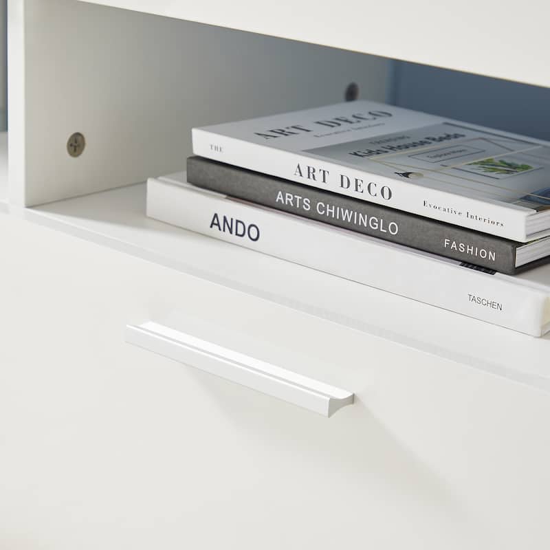White 51" TV Stand with LED & Glass Shelf for TVs Up to 55"