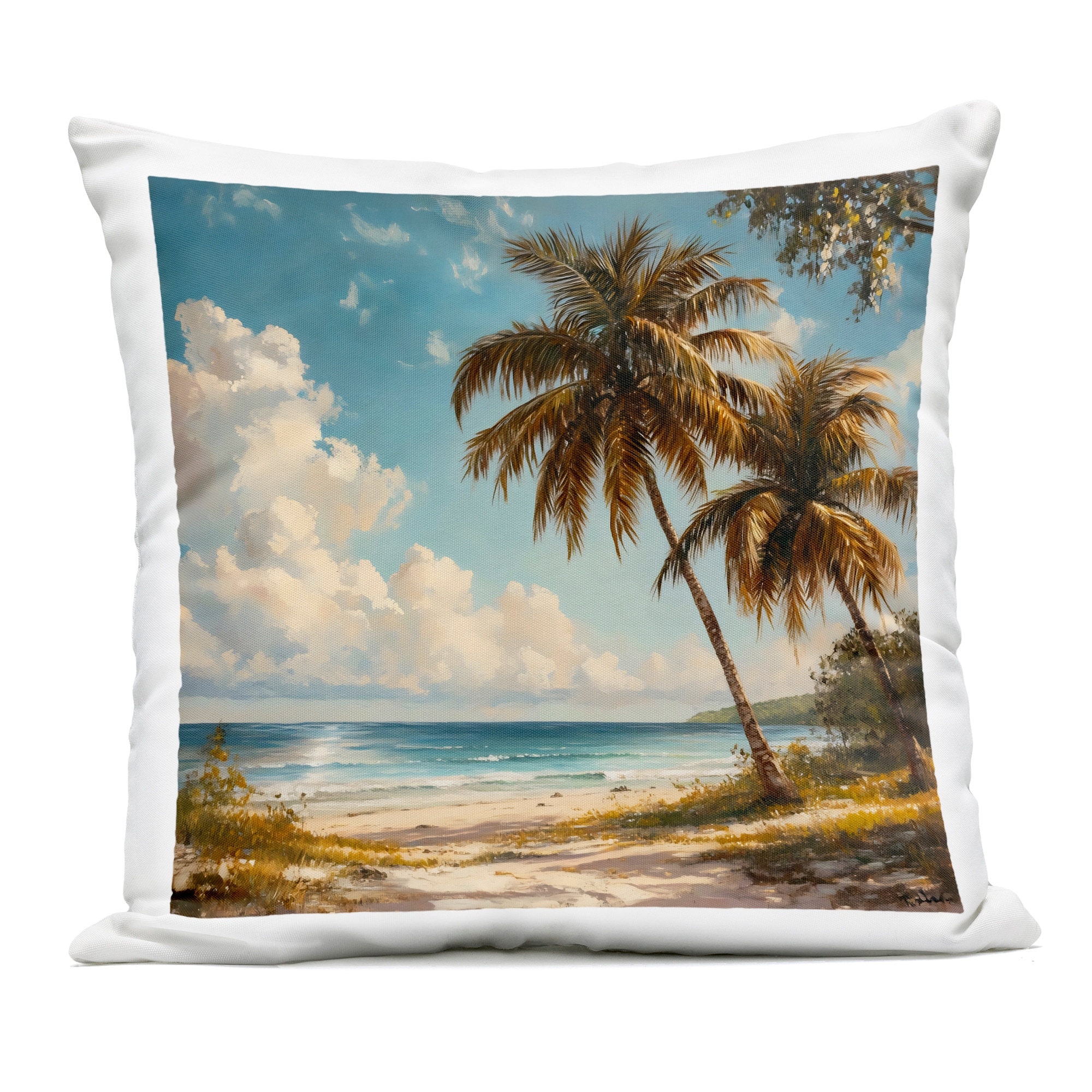 Stupell Summer Beach Palms & Clouds Outdoor Throw Pillow Design By Creative Studio