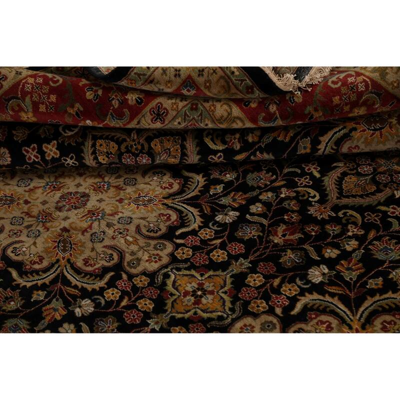 Vegetable Dye Floral Kashan Wool Area Rug Hand-knotted Oriental Carpet - 7'10" x 9'10"