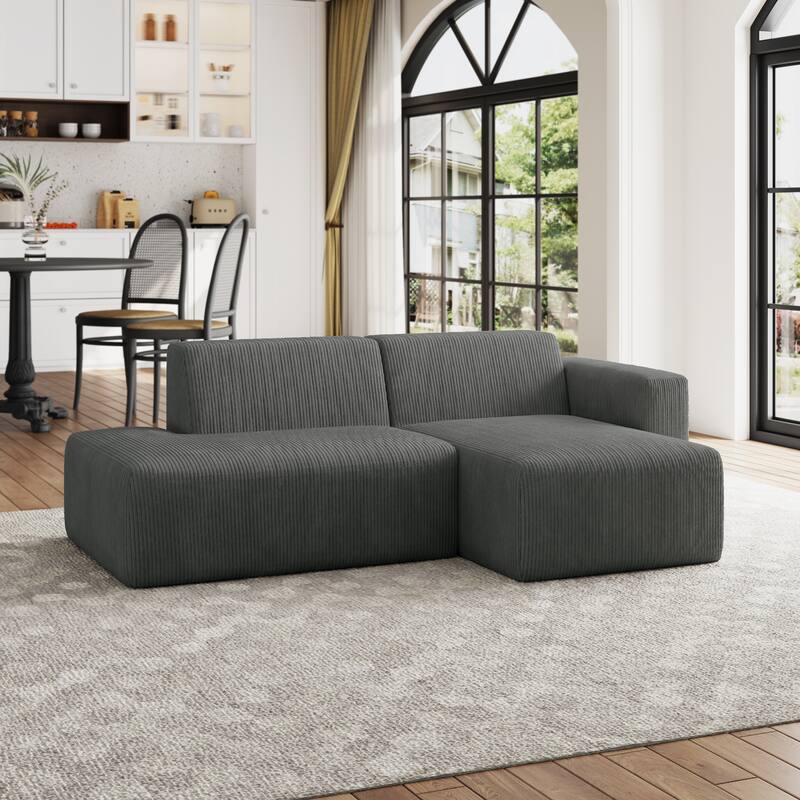 Oversized Corduroy Modular Sectional Fabric Sofa Set - GRAY/SIDE CHAIR&CHAISE