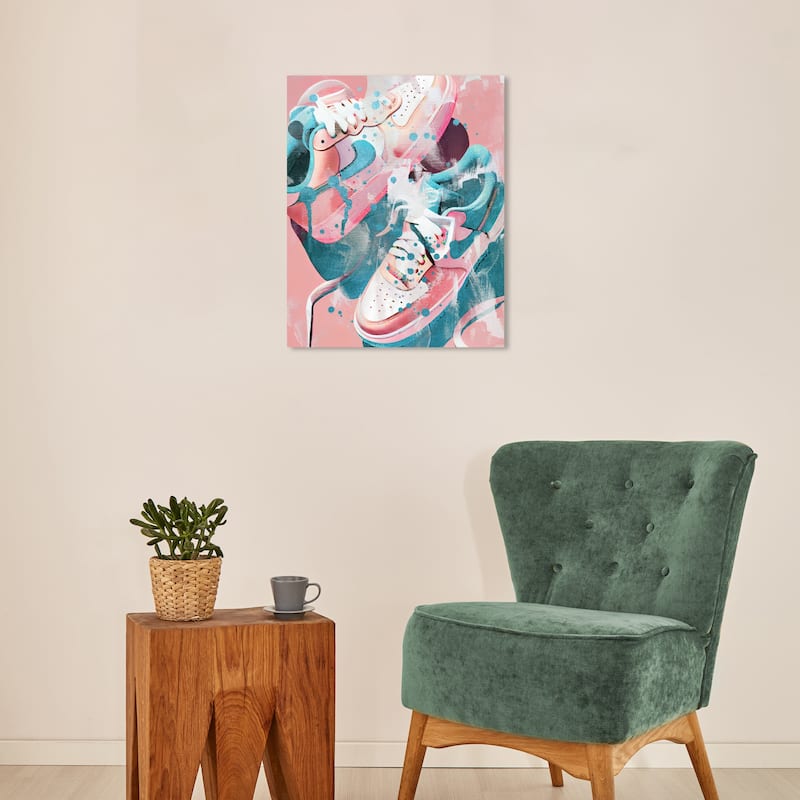 Wynwood Studio Fashion and Glam Summer Sneakers Pink and Turquoise Modern & Contemporary Wall Art Canvas Print - 20 x 16