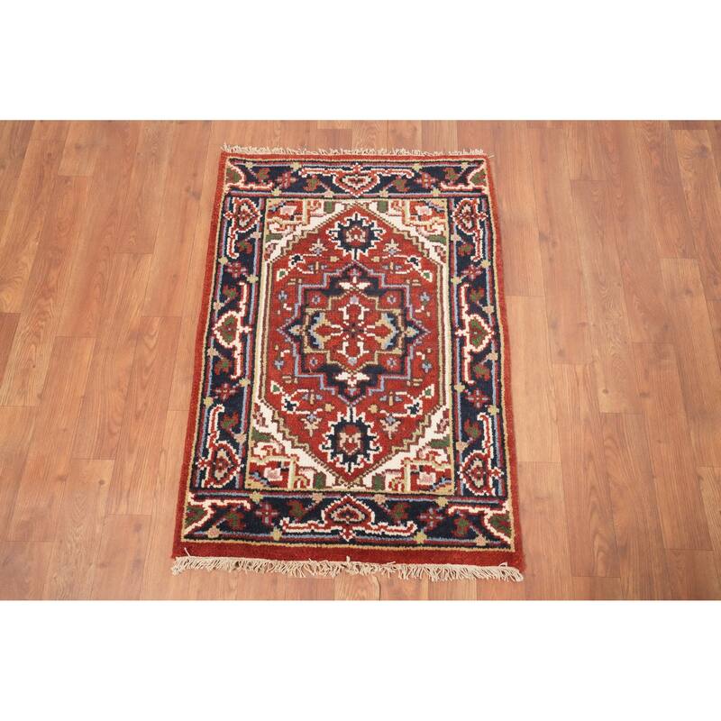 Hand Knotted Oriental 100% Wool Carpet Traditional Medallion Oranges & Rust Heriz (serapi) Area Rug - 3' 0'' X 2' 0''