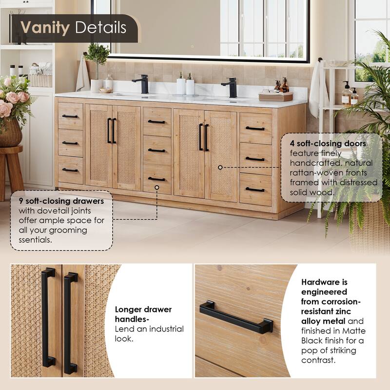 Floral Single Bathroom Vanity in Light Brown with Calacatta White Quartz Countertop with Mirror