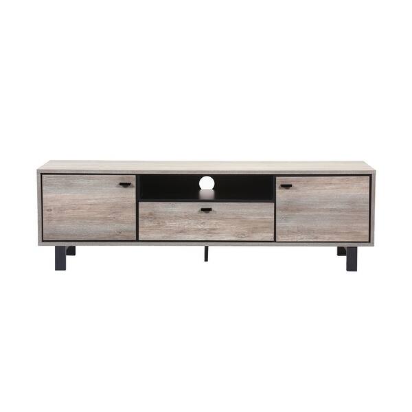 Particle Board TV Stand with Storage Space in Gray Oak Finish Bed