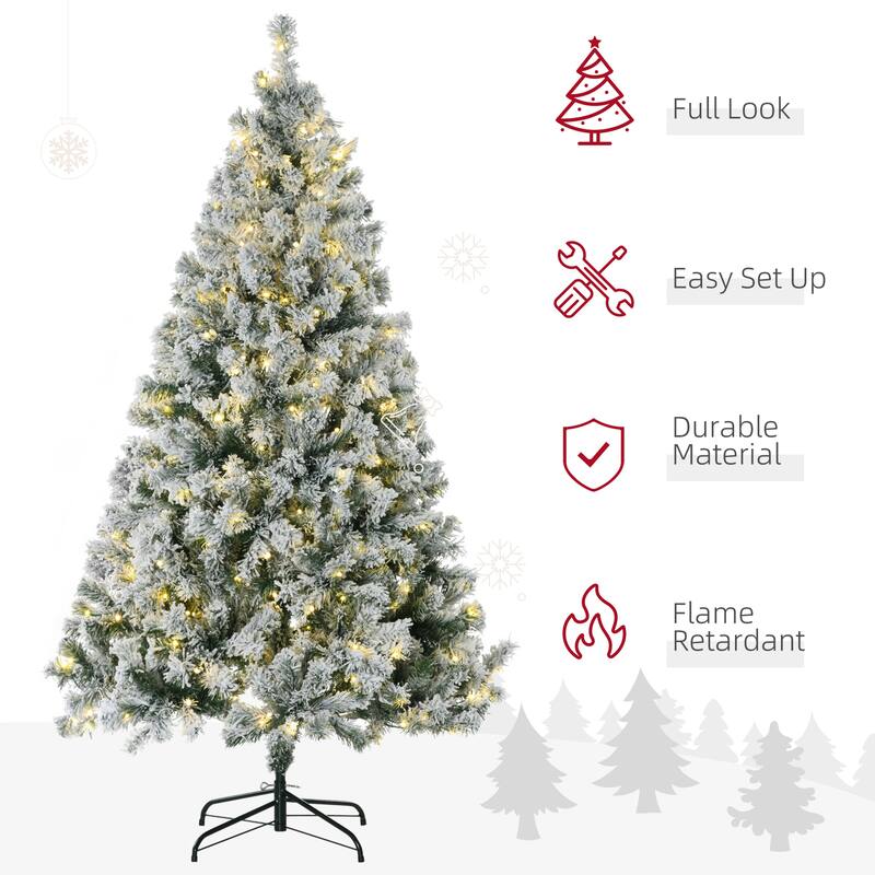 6ft Artificial Christmas Tree with Snow Flocked Branches and Warm White or Colorful LED Lights for Holiday Home, Office Decor
