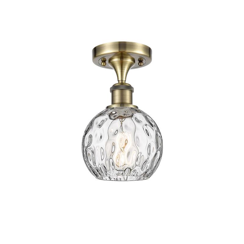 Innovations Lighting Athens Water Glass - 1 Light 6" Semi-Flush Mount - Antique Brass/Clear Water Glass