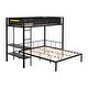 preview thumbnail 5 of 15, Black Twin over Full Size Metal Steel Bunk Bed with Shelves, Grid Panel, Sturdy Metal Bed Frame and Noise-free Wood Slats