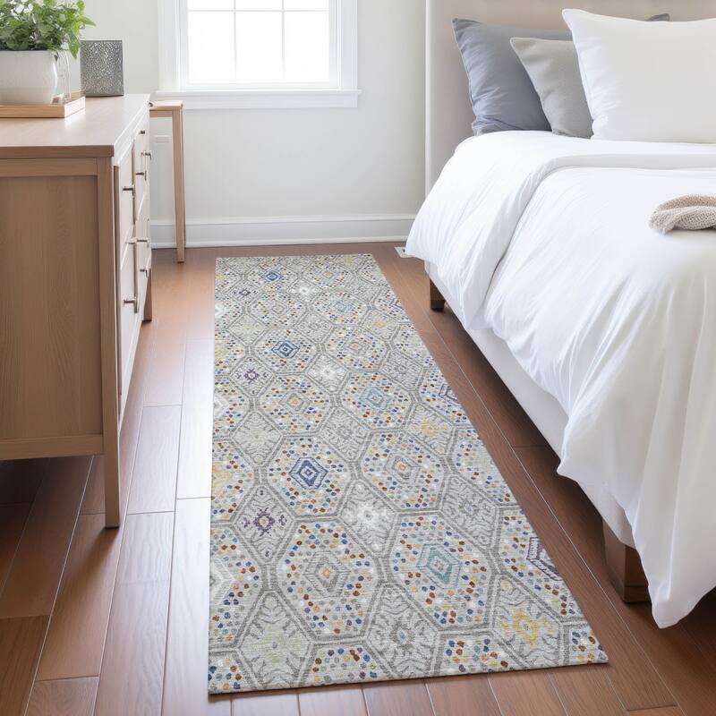 Machine Washable Indoor/ Outdoor Modern Hexi Chantille Rug