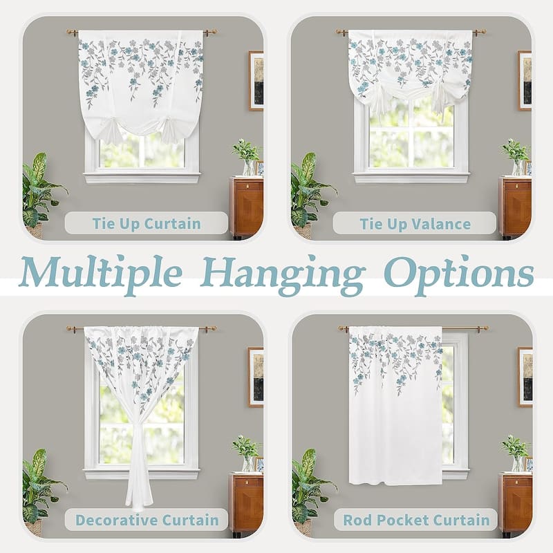 DriftAway Tie Up Curtains Floral Embroidered Balloon Isabella Roman Shades Rod Pocket