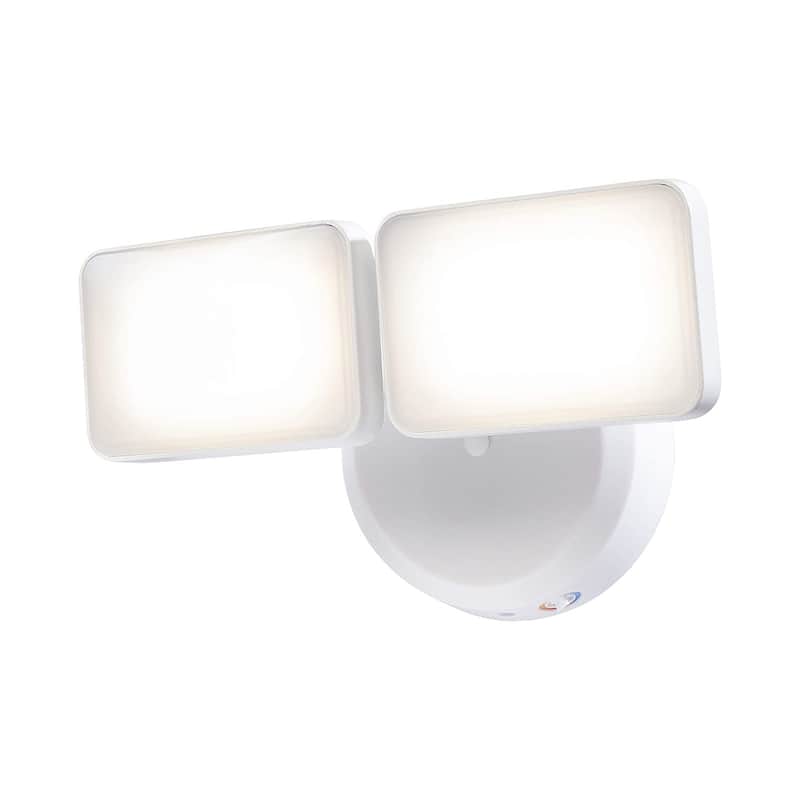 Outdoor LED Dual Head Wall Spot Light 2 Light Dusk to Dawn, White Finish 6"H - White