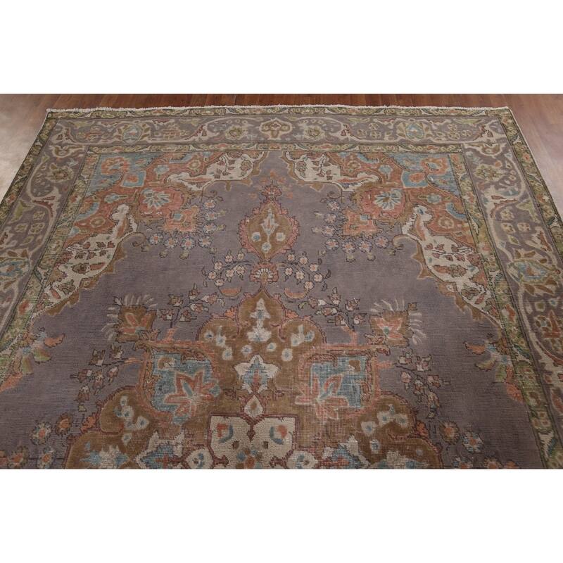 Purple Tabriz Vintage Persian Area Rug Handmade Wool Carpet - 7'11" x 11'1"