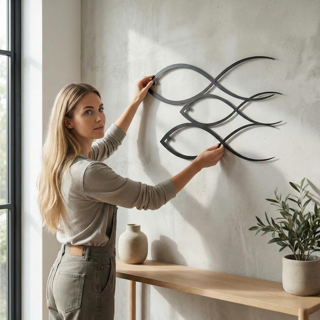 Fish Family Metal Wall Decor for Home and Outside - Wall-Mounted Geometric Wall Art Decor