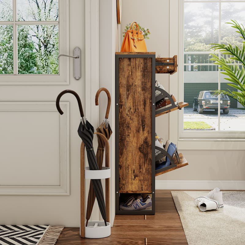 Wood Shoe Storage Cabinet for Entryway, 2 Flip Drawers Shoe Rack, Freestanding Hidden Shoe Organizer Holds up to 10 Pairs