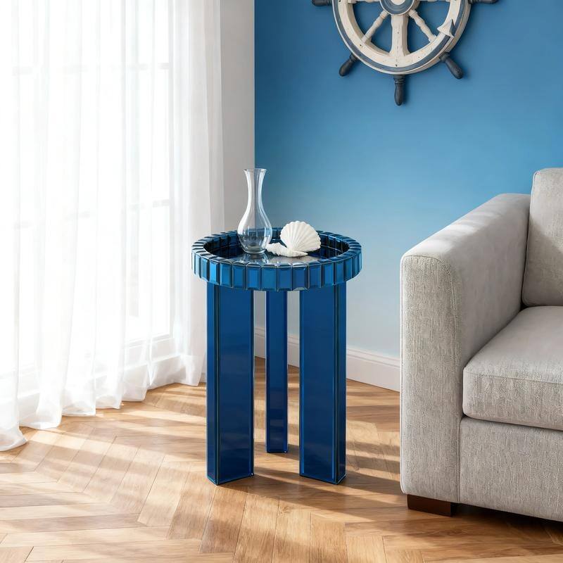 Modern Round Glass End Table with Tray Top