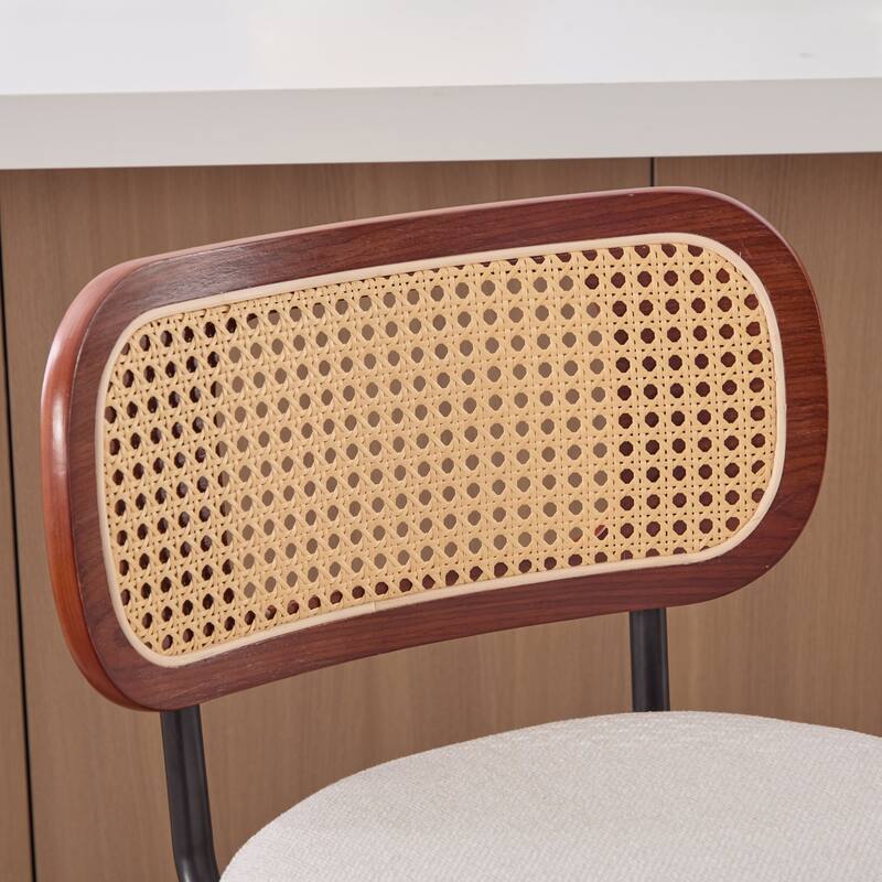 Roomfitters Upholstered Swivel Bar Stools Set of 2 with Rattan Back and Wood Legs, Modern Counter Height Dining Chairs