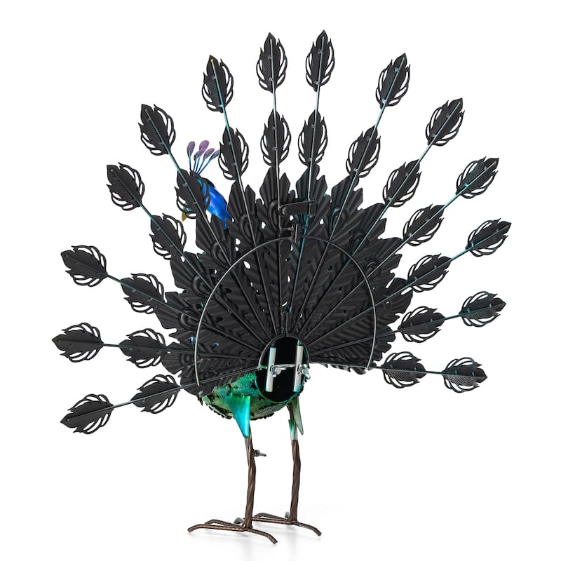 Glitzhome Metal Standing Peacock Garden Statue with Stakes for Indoor Outdoor