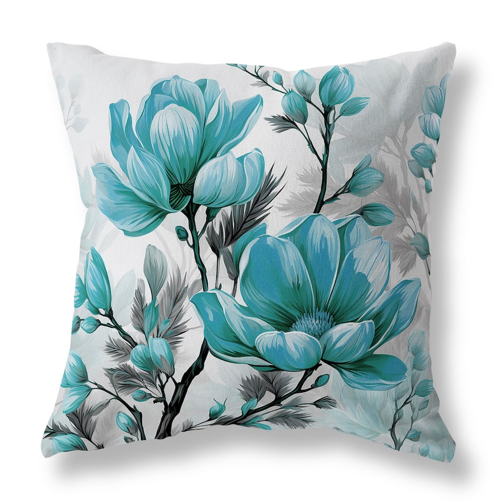 Turquoise And Grey Zinnia Zest Faux Suede Throw Pillow Zipper