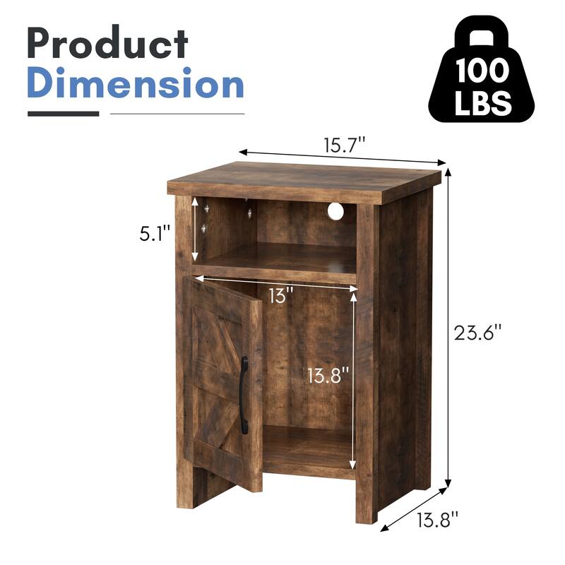 Furniwell Farmhouse Nightstand Set of 2 Side Table with Storage, Living Room