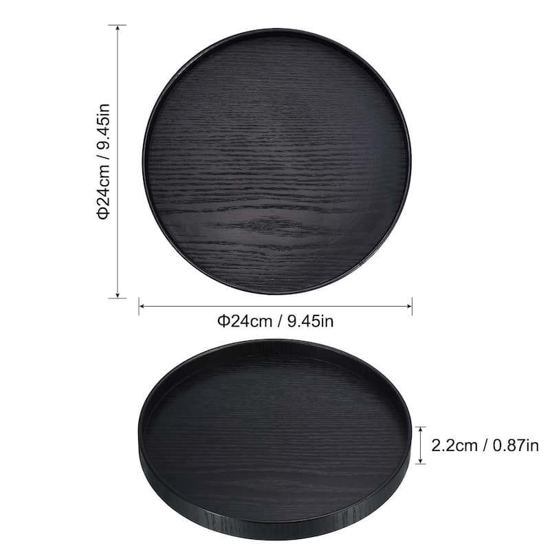 Wood Serving Tray Round Decorative Platter Home Kitchen Table, Black - 9 Inch