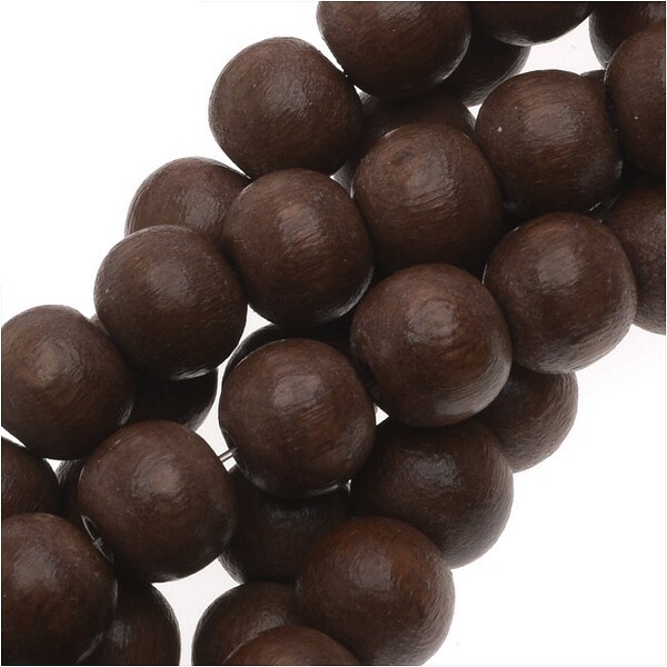 Pukalet Wood Beads, Dyed Smooth Round 6mm, 66 Pieces, Robles Brown Lacquer