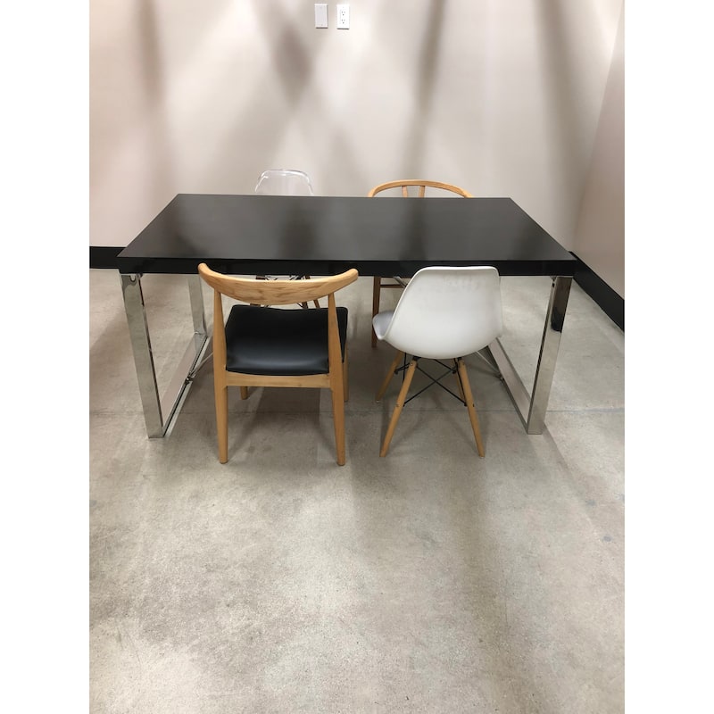 Modern Mid Century Glossy Paint Wood top Silver Chrome Steel Leg Base Rectangle Dining Table Home Office Restaurant