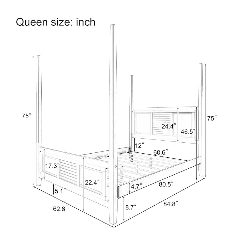 Wood Four Poster Bed Traditional Canopy Bed wHorizontal Grille Design
