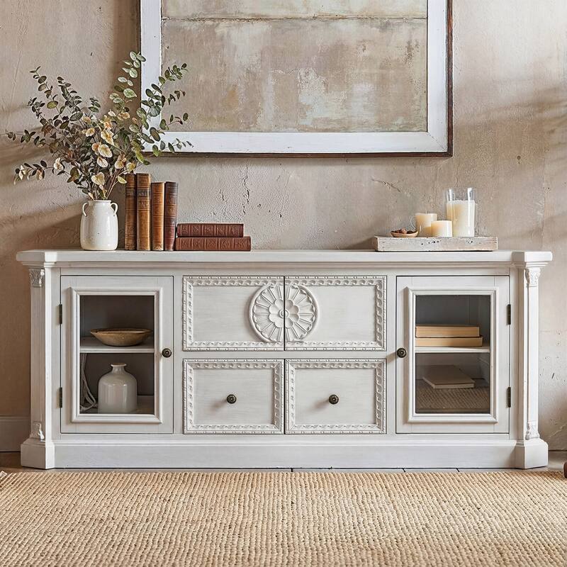 Farmhouse TV Stand with Storage, Solid Wood Media Console Cabinet for Living Room, Fully Assembled