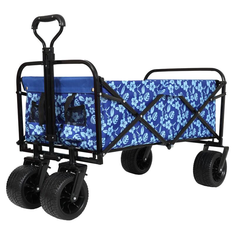 440lbs Collapsible Foldable Wagon Cart, Beach Wagon Utility Cart Utility Wagon Grocery Cart - Blue