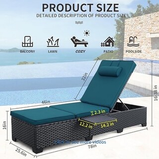 Outdoor PE Wicker Chaise Lounge Set of 2, Patio Rattan Wicker Chaise ...