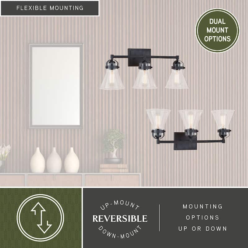 Mason Farmhouse Black Bathroom Vanity Light Fixture Clear Glass